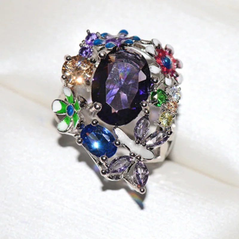 Zenat Oval Crystal Wedding Engagement Ring