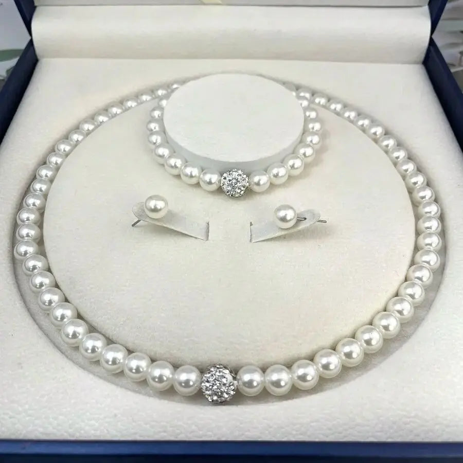 Zenat 3 PCS Pearl Fireball Necklace Set