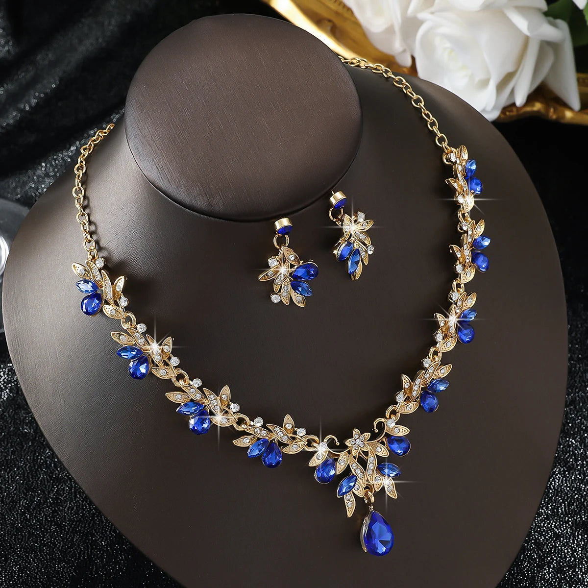 Zenat 3PC Sparkling Leaf Water Drop Jewelry Set