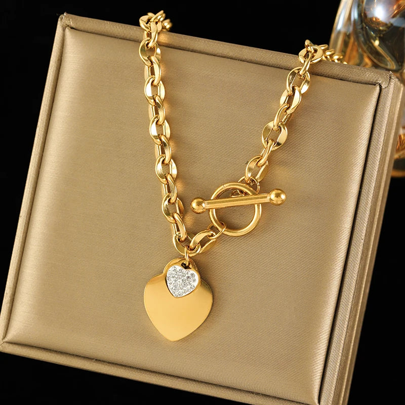 Zenat Double Heart Necklace Bracelet 316 Stainless Steel