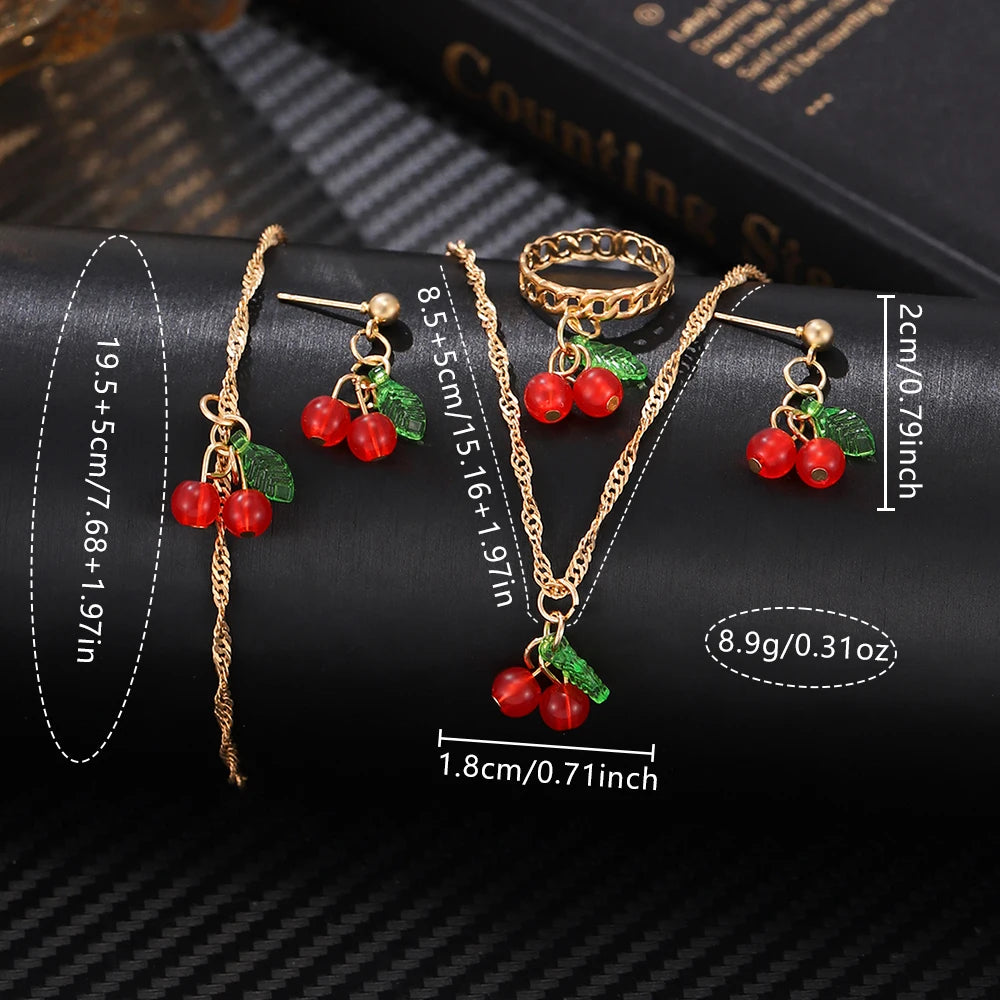 Zenat 6PCS Set Red Cherry Strap with Jewelery