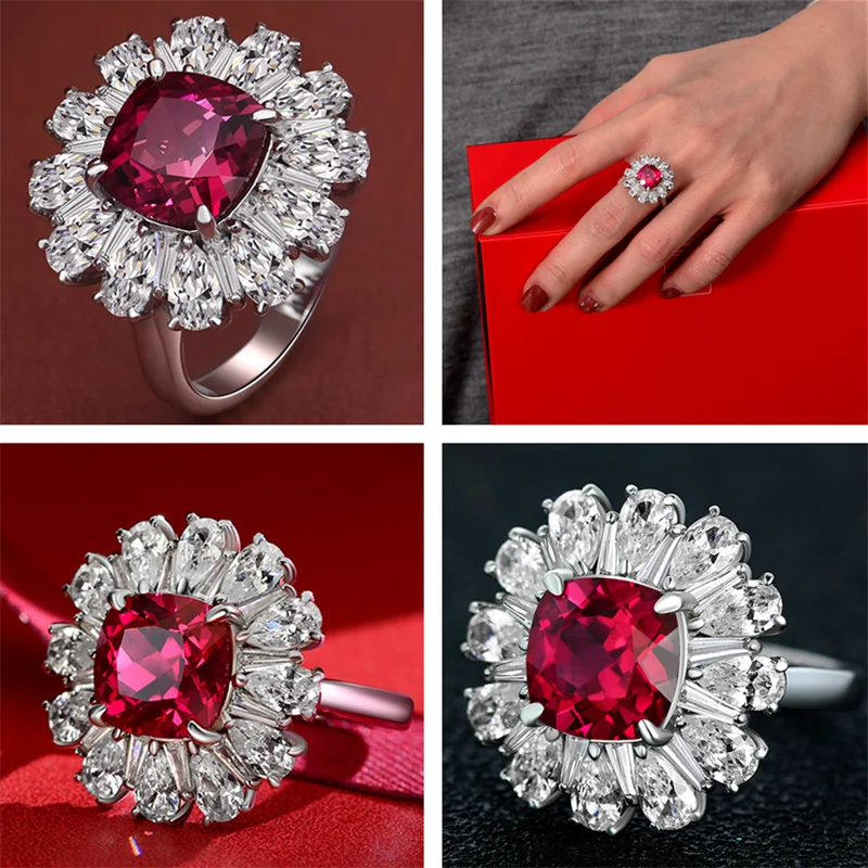 Zenat Deluxe Floral Red AAA Cubic Zirconia Gem Ring for Women