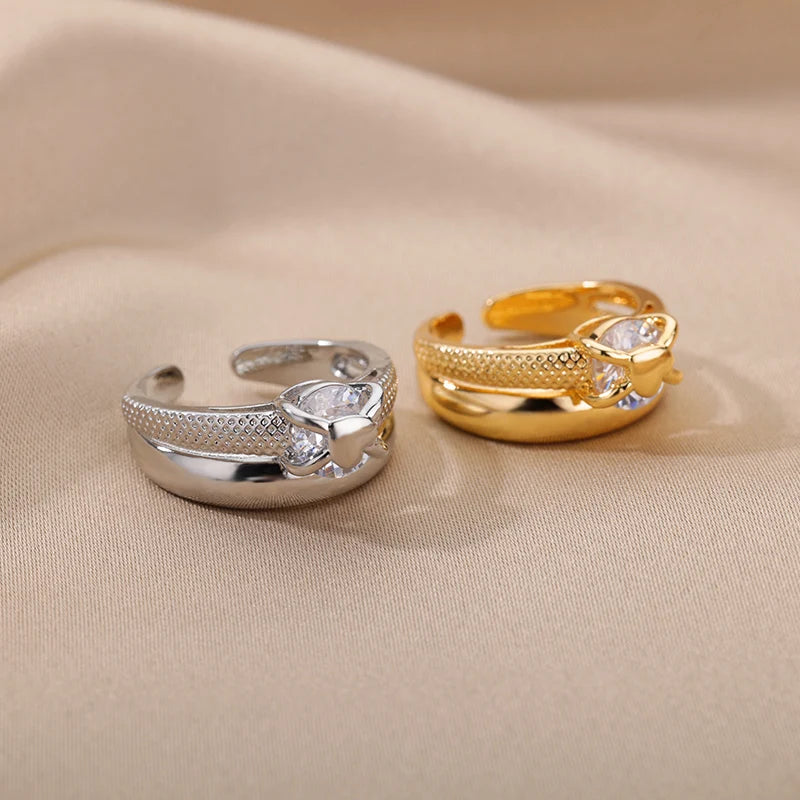Zenat Heart Gold Plated Adjustable Ring