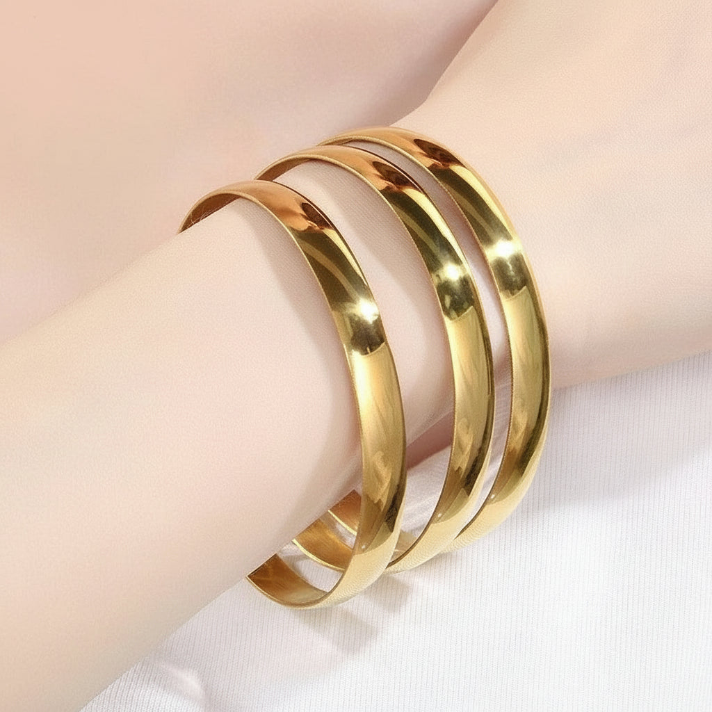 Gold Round Smooth Bangle Waterproof 316L Stainless Steel 18k