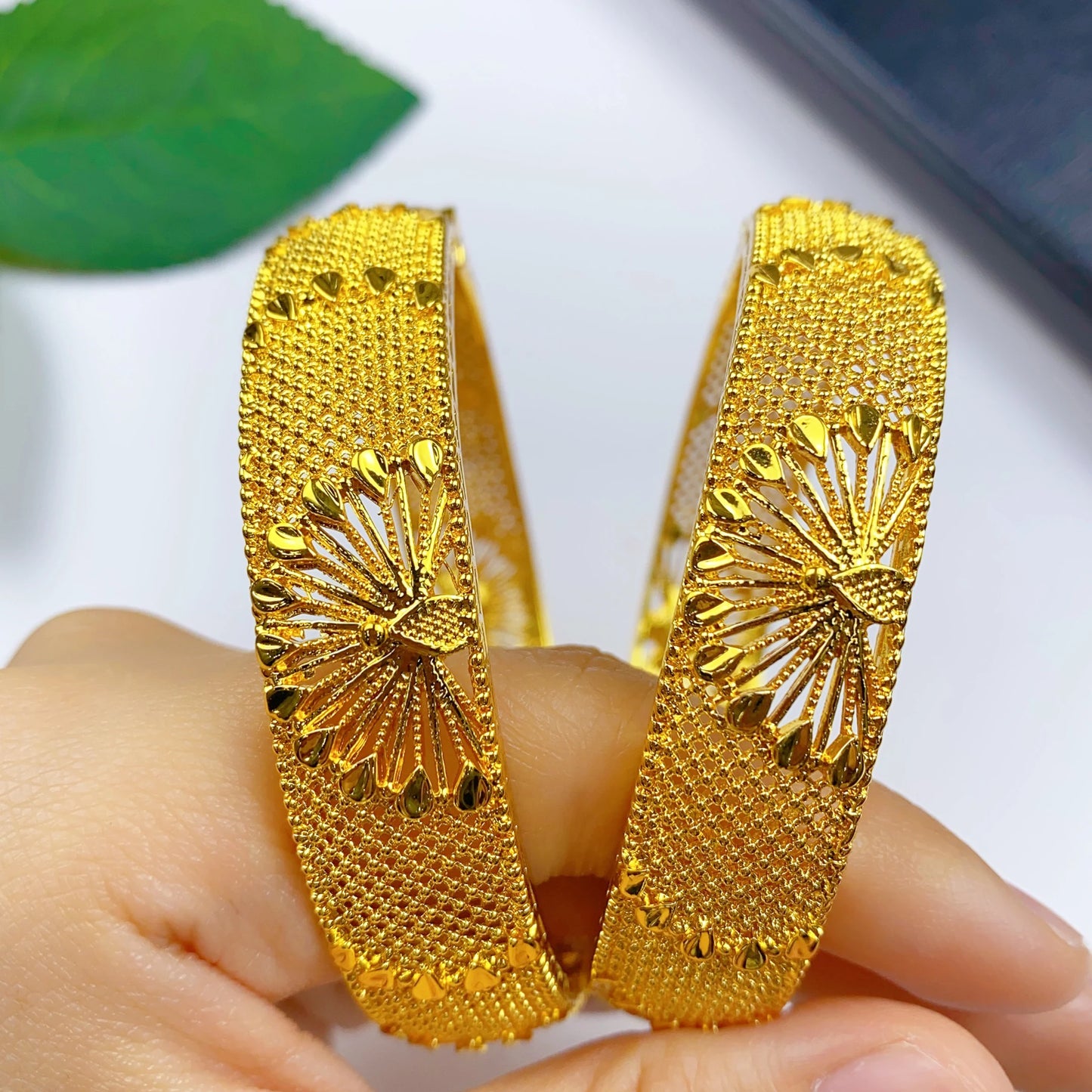 Bridal 24k Gold Color Round Bangles Adjustable