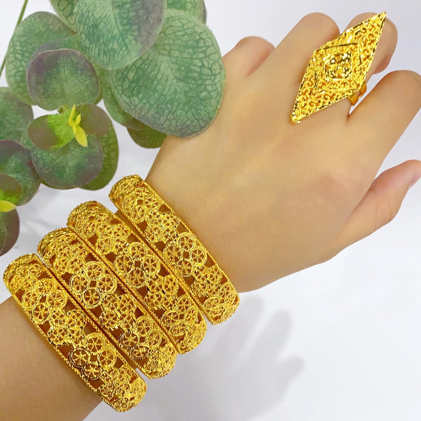 Bridal 24k Gold Color Round Bangles Adjustable