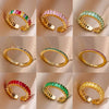 Zena Mini Zircon Green Adjustable Gold Ring