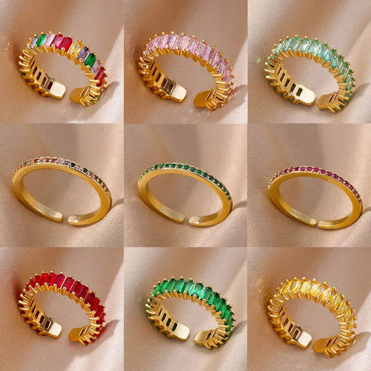 Zena Mini Zircon Green Adjustable Gold Ring