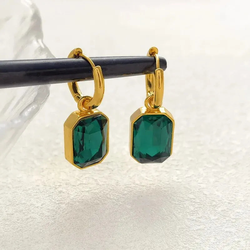 Trendy Square Stainless Steel Zirconia Earrings For Women Girls Gold Color Metal Crystal Earring Party Birthday Daily Jewelry