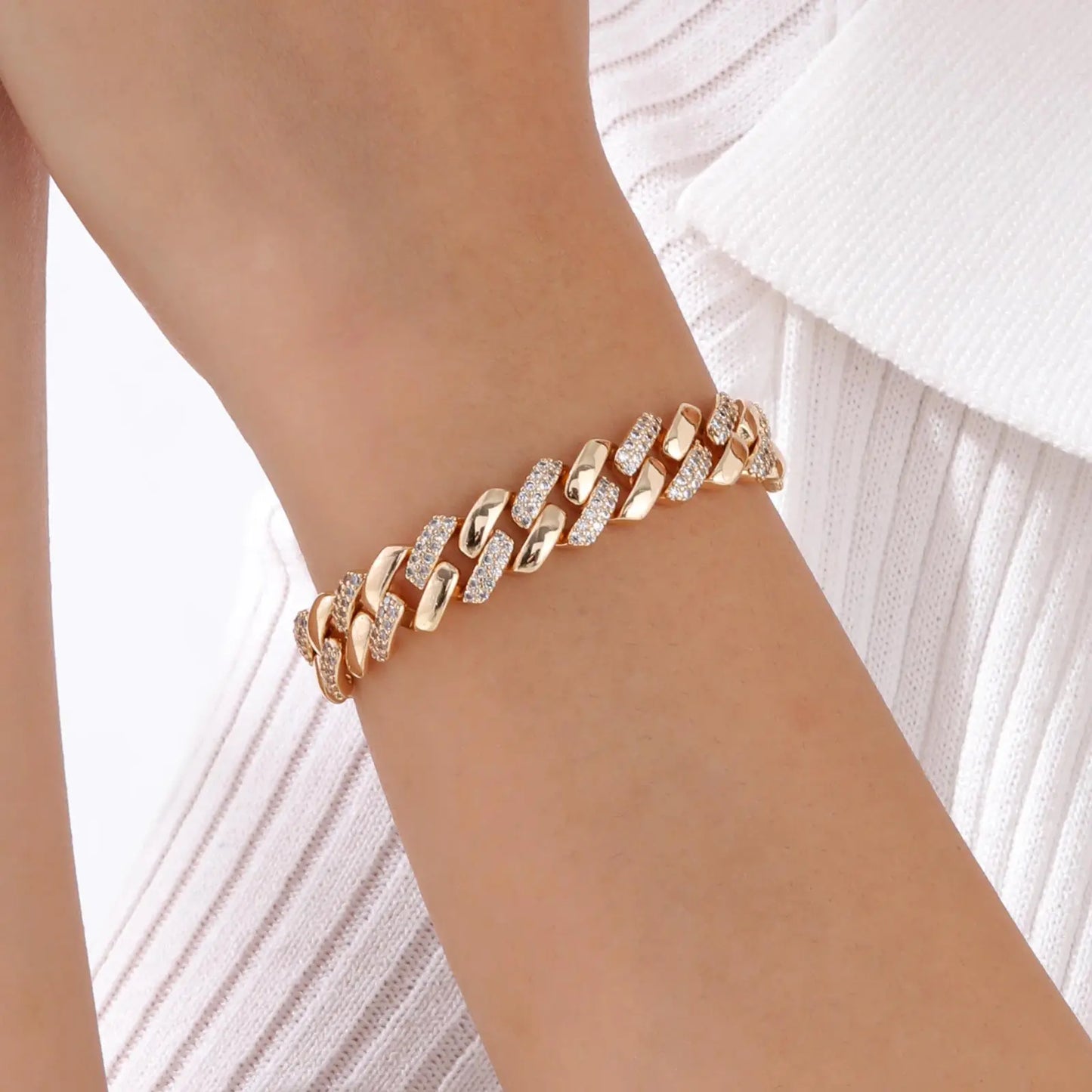 Bracelet 14K Gold Plated Cubic Zirconia Chunky Adjustable