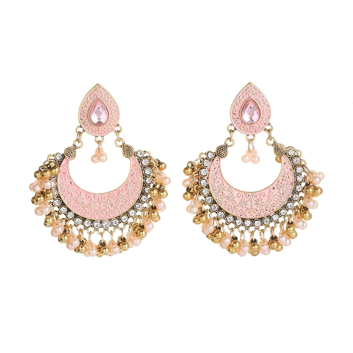 Zenat Retro Green Carved Pearl Tassel Jhumka