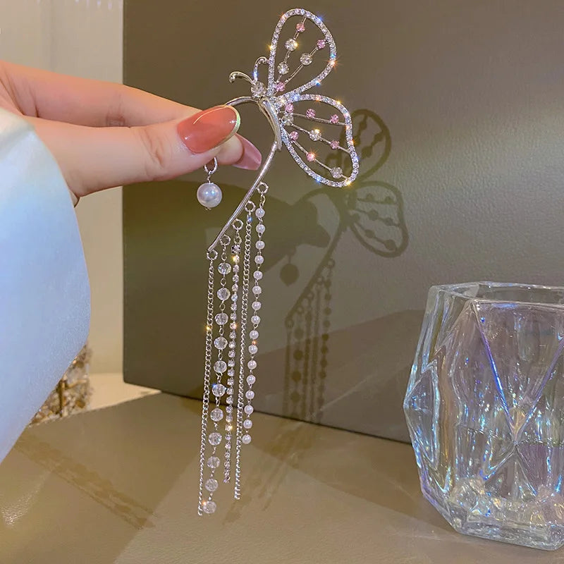 Ear Hanging Earrings Women New Trendy Long Autumn and Winter Super Fairy Ear Clip No Pierced Exaggerated Butterfly Earrings