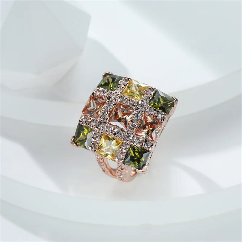 Multicolor Zircon Large Square Rings For Women