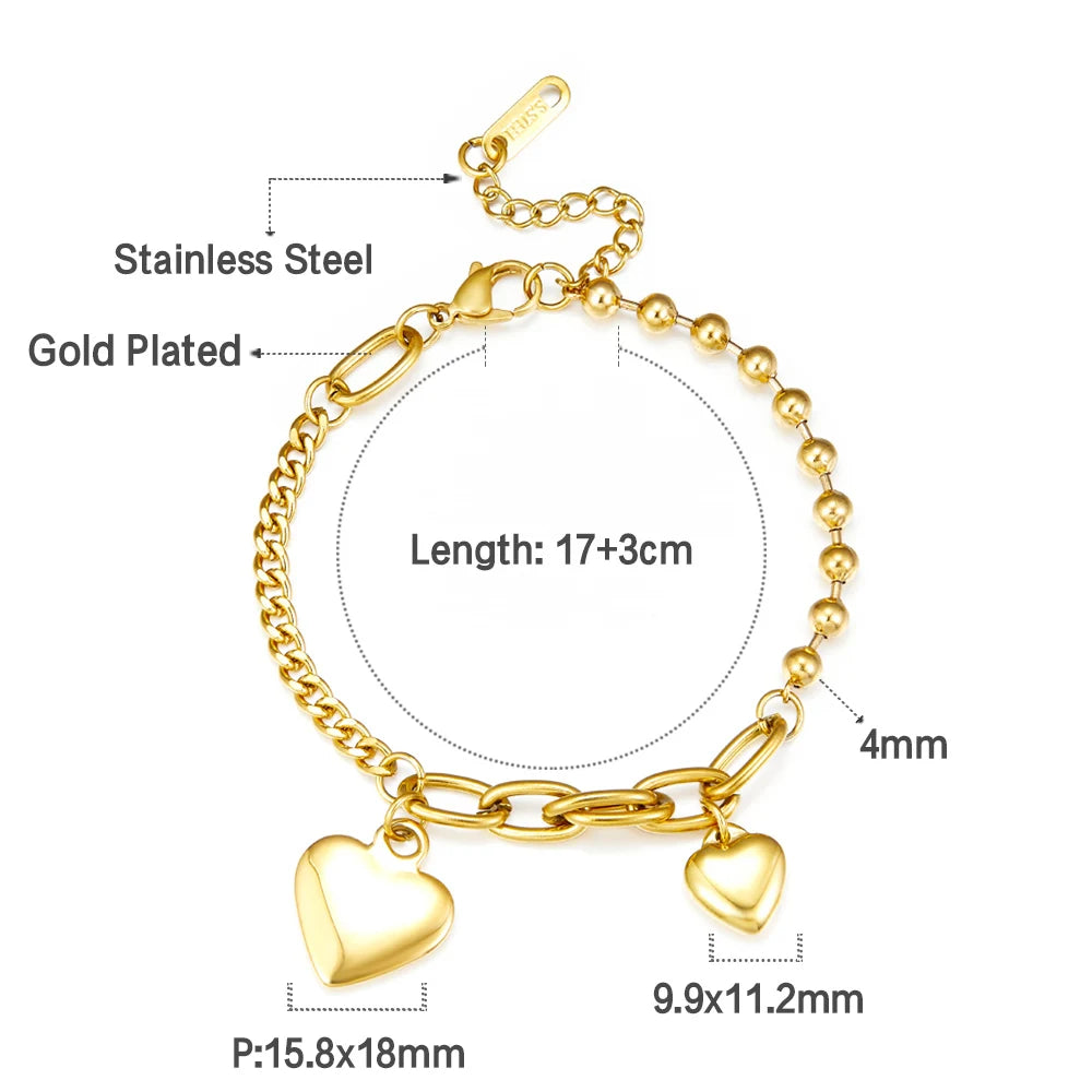 Zenat Stainless Steel Heart Coin Charm Bracelet for Women