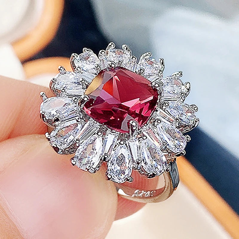 Zenat Deluxe Floral Red AAA Cubic Zirconia Gem Ring for Women