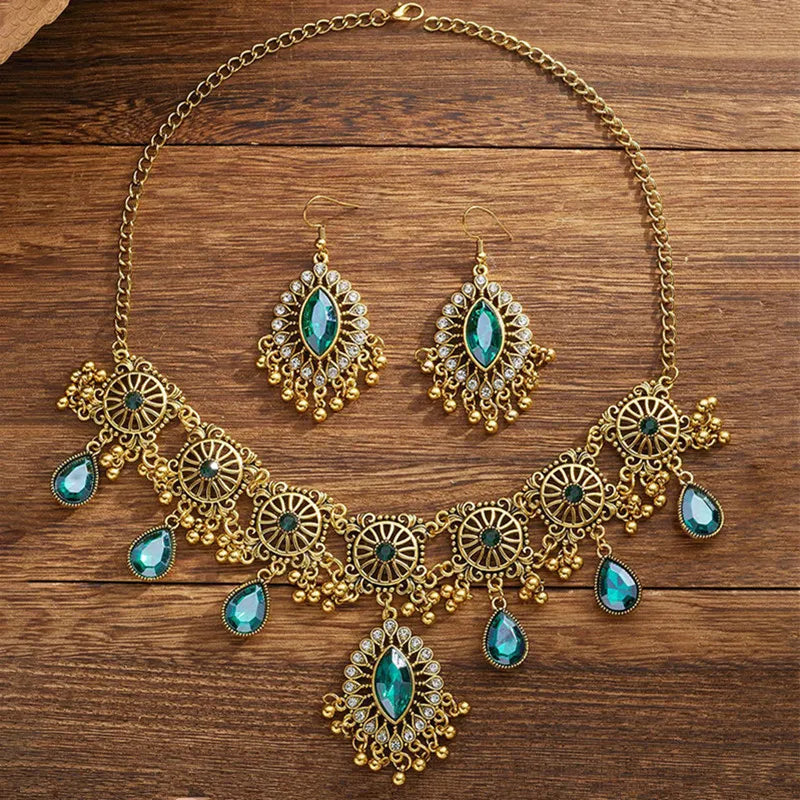 Zenat Ethnic Resin Stone Water Drop Pendant Set