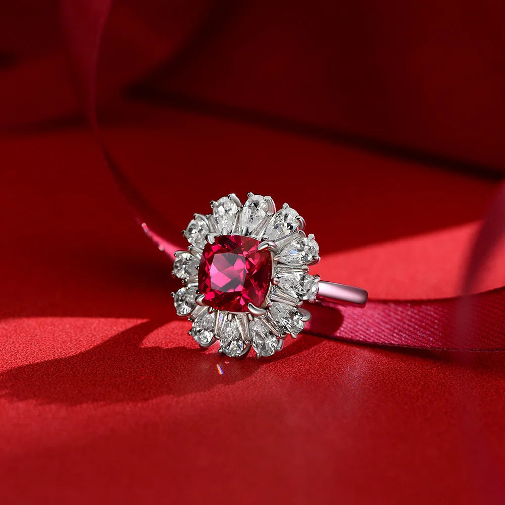 Zenat Deluxe Floral Red AAA Cubic Zirconia Gem Ring for Women