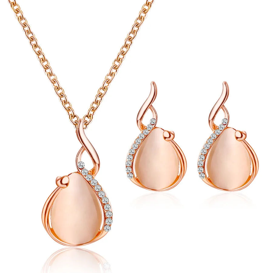Zenat 3PC Waterdrop Rhinestone Necklace & Earrings Set