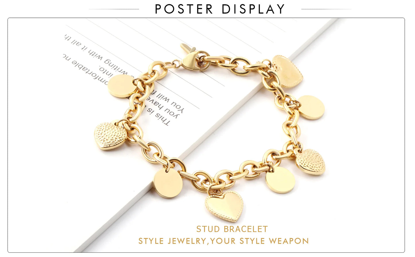 Zenat Stainless Steel Heart Coin Charm Bracelet for Women
