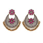 Zenat Retro Green Carved Pearl Tassel Jhumka