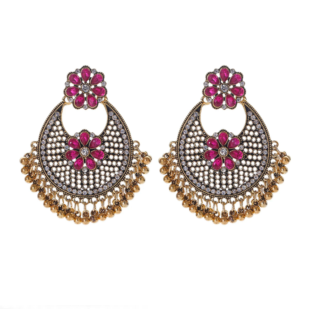 Zenat Retro Green Carved Pearl Tassel Jhumka