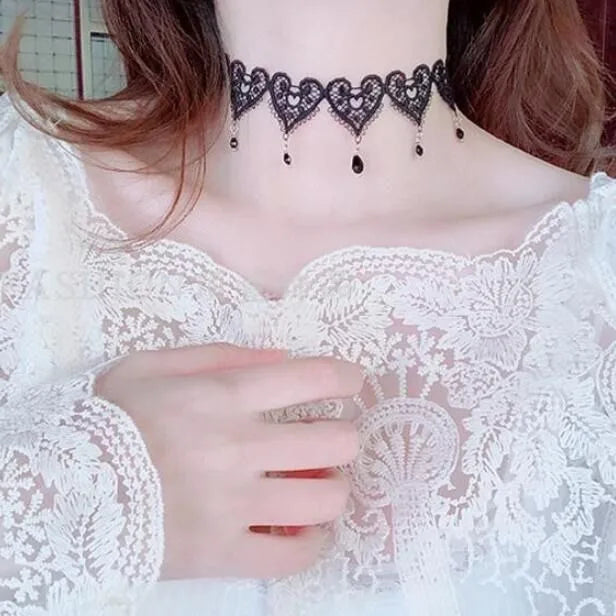 Zenat Neo-Gothic Black Lace Punk Choker Necklace