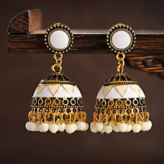Zenat Ethnic Gold Oxidized Beaded Tassel Jhumka