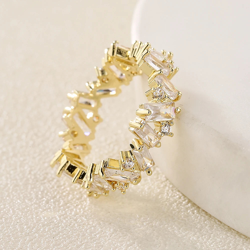 Classic Baguette Cubic Zirconia Engagement Rings for Women Luxury 18K Gold Color Plated Wedding Party Jewelry