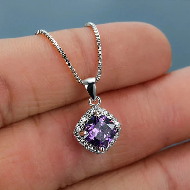 2025 Gorgeous White/Green/Purple/Pink Cubic Zirconia Women Necklace Simple and Elegant Design Female Wedding Trendy Jewelry