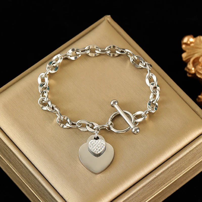 Zenat Double Heart Necklace Bracelet 316 Stainless Steel