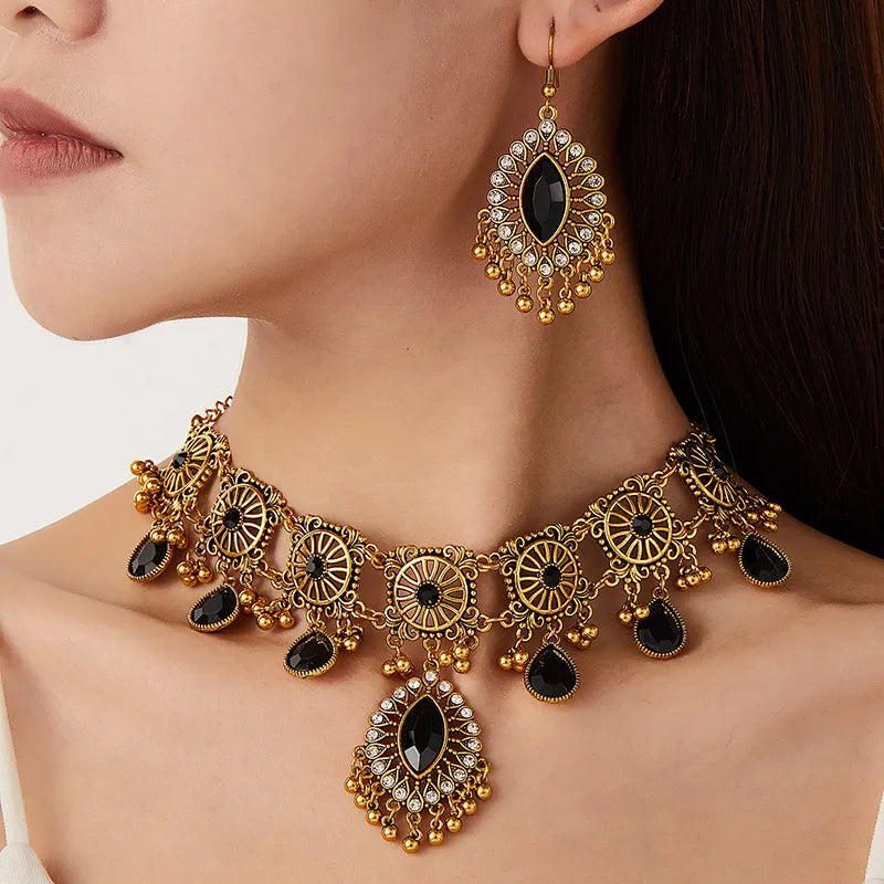 Zenat Ethnic Resin Stone Water Drop Pendant Set