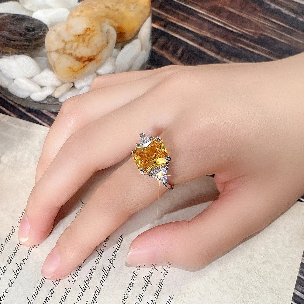 Zenat Yellow Cubic Zirconia Silver Color Ring