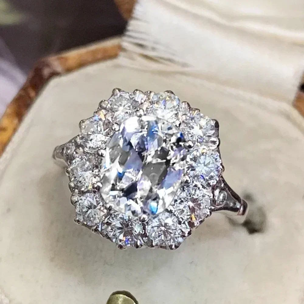 2024 New Luxury Women's Big Black Stone Ring Fashion Silver Zircon Wedding Rings Female Bride Love Engagement