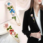 Zenat Rhinestone Flower & Leaf Lapel Pin Brooches