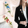 Zenat Rhinestone Flower & Leaf Lapel Pin Brooches