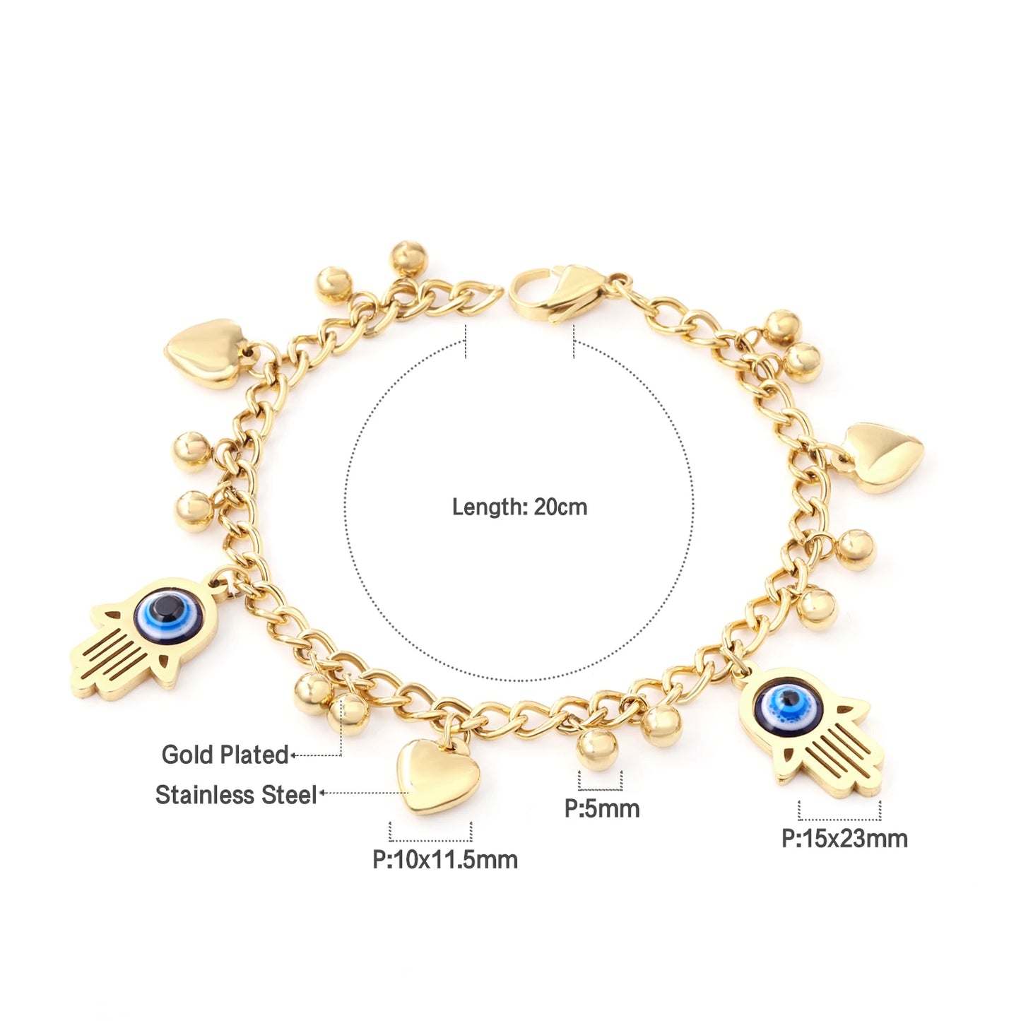 Zenat Stainless Steel Heart Coin Charm Bracelet for Women