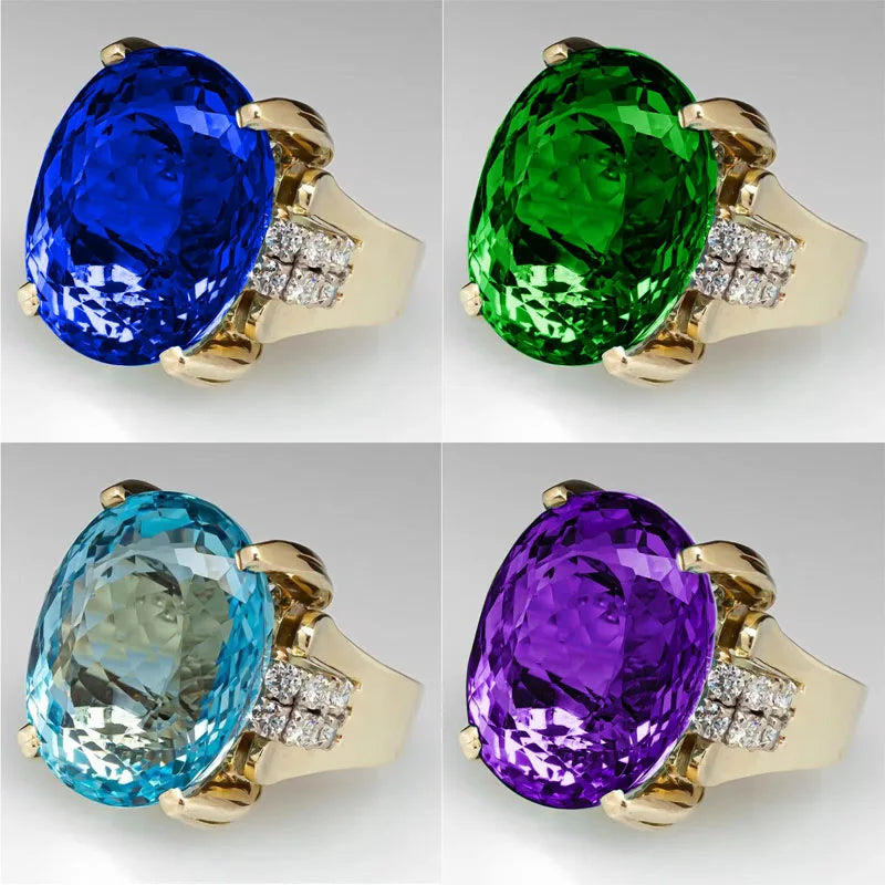 Zenat Oval Crystal Wedding Engagement Ring