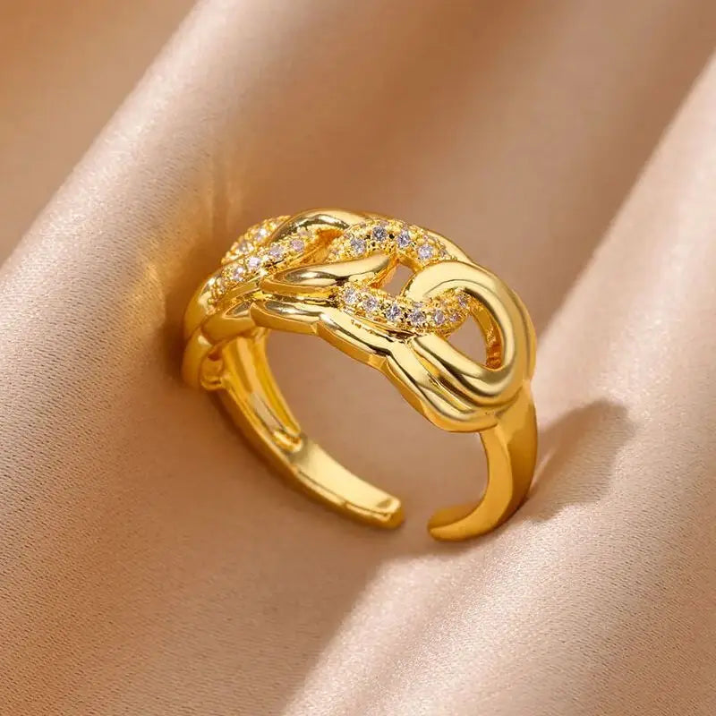 Zenat Zircon Heart Gold Adjustable Ring