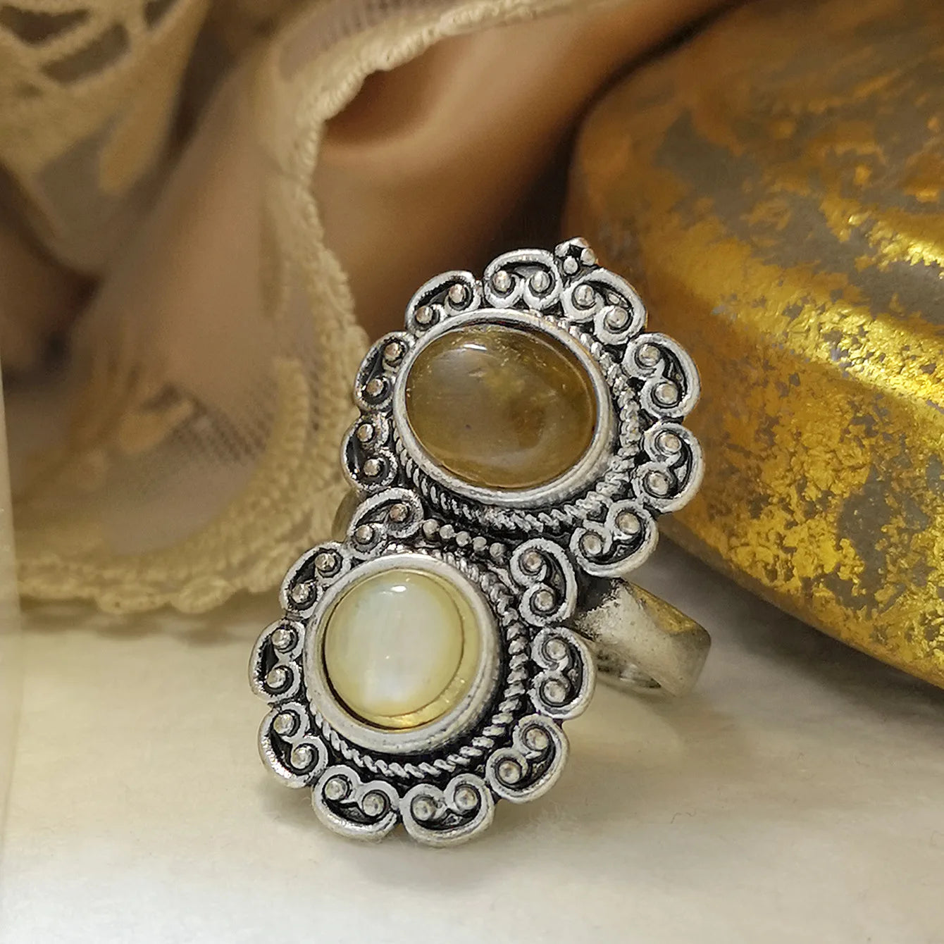 Zenat Victorian Women’s Faux Turquoise Carved Ring