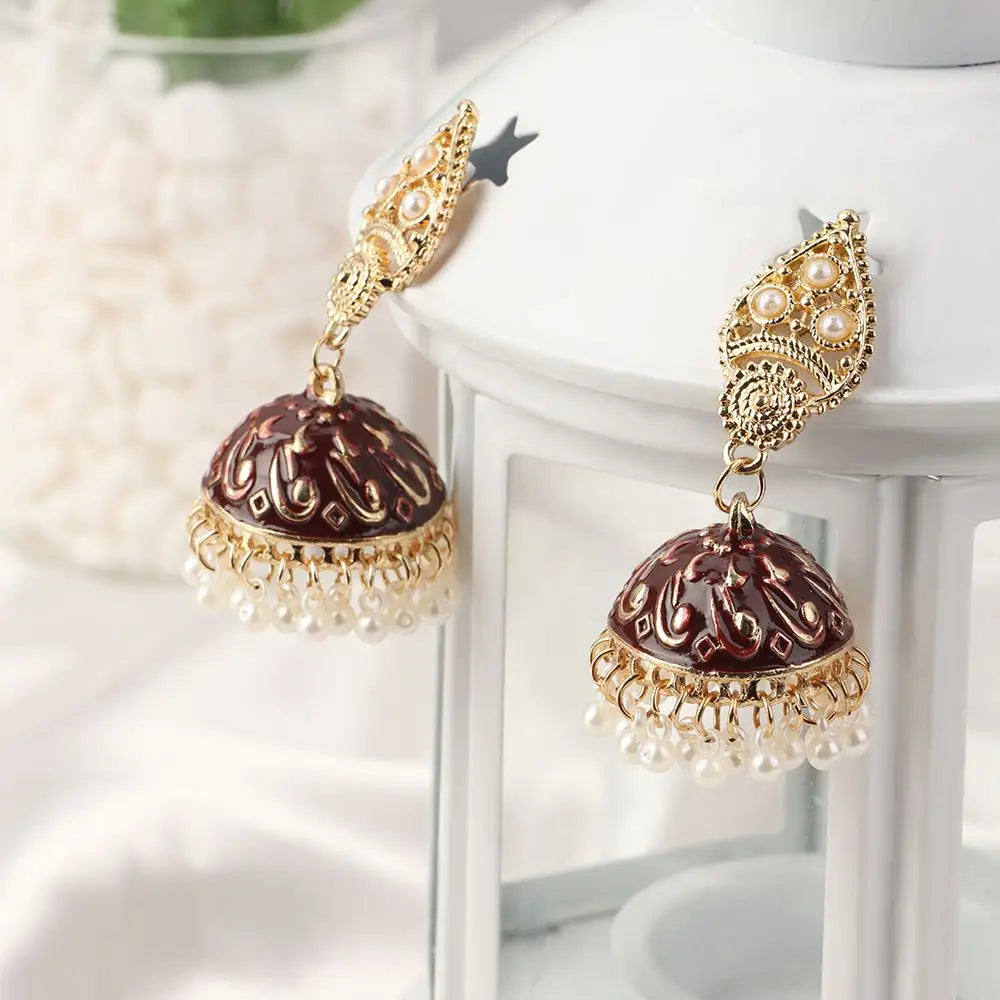 Zenat Bohemia Flower Pearl Bell Jhumka Earrings