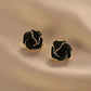 Zenat Black Enamel Flower Stud Earrings for Women