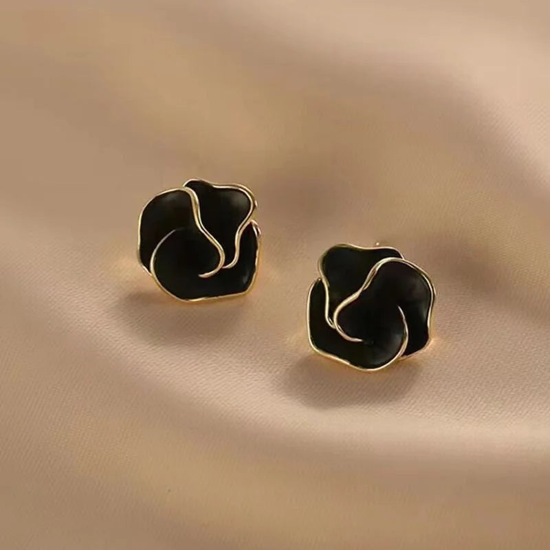 Zenat Black Enamel Flower Stud Earrings for Women
