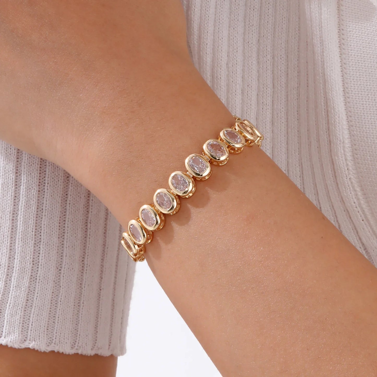 Bracelet 14K Gold Plated Cubic Zirconia Chunky Adjustable