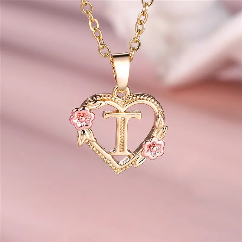 Zenat A-Z Letter Flower Gold Pendant Necklace