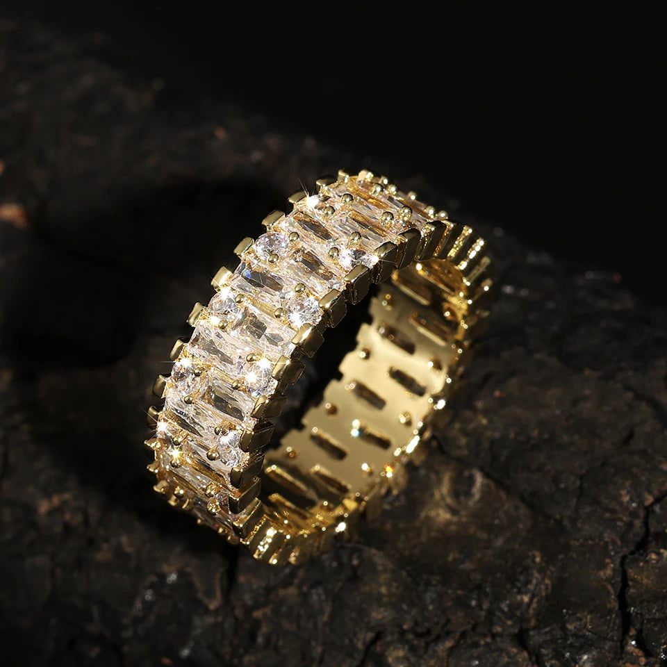 Classic Baguette Cubic Zirconia Engagement Rings for Women Luxury 18K Gold Color Plated Wedding Party Jewelry
