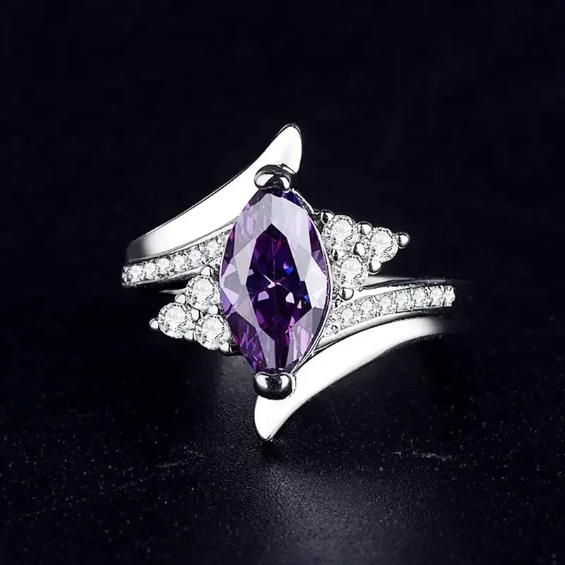 Zenat Purple Cubic Zirconia Square Crystal Ring