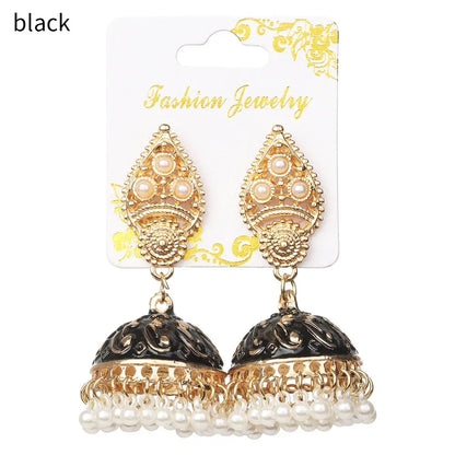 Zenat Bohemia Flower Pearl Bell Jhumka Earrings