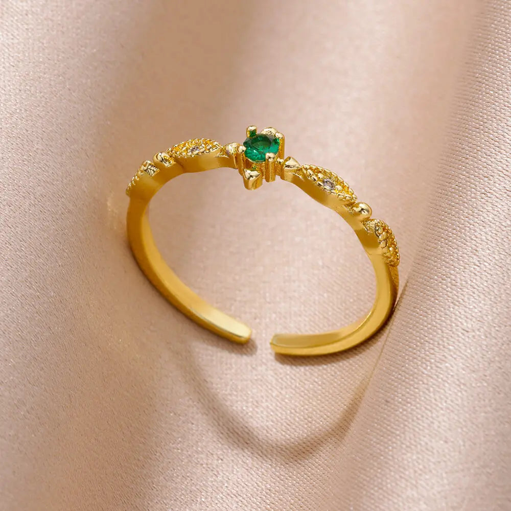 Zenat Gold Zircon Adjustable Stainless Steel Ring