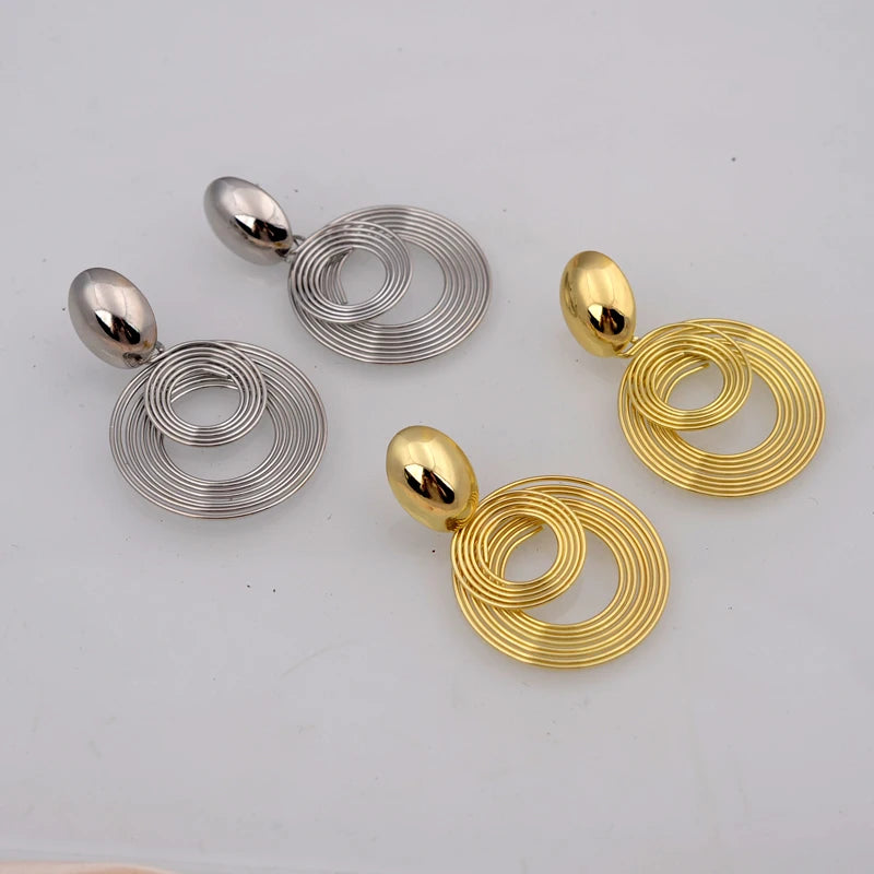 Zenat Big Round Statement Earrings – Gold & Silver