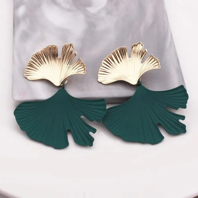 Zenat Geometric Ginkgo Leaf Drop Earrings